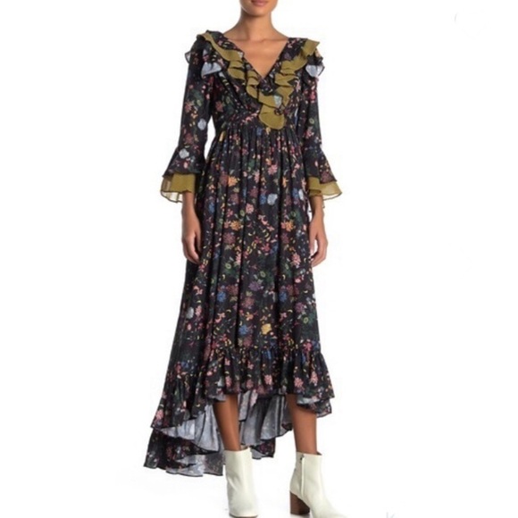 TOV Floral Houndstooth Ruffle High/Low Dress - Picture 1 of 6